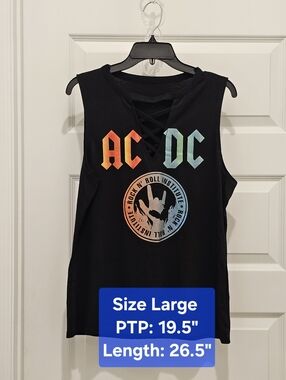 AC/DC Rock ‘N’ Roll Institute Muscle Tank Lace Up V-Neck Black Size Large NWOT